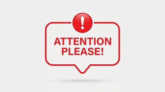 Attention Please Sign with Red Exclamation Mark on White Background Minimalist Design