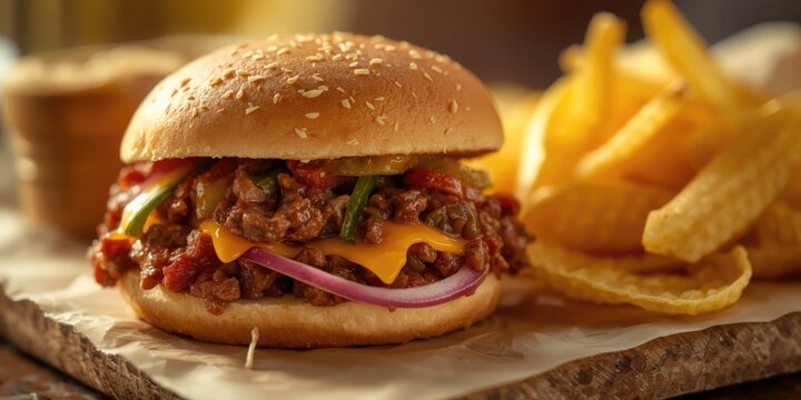 Scrumptious sloppy joe sandwich alongside crispy chips perfect for a summer BBQ