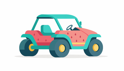 Naklejka premium Colorful cartoon watermelon jeep vehicle.