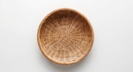 Fototapeta premium Top view of a woven basket on a clean white background