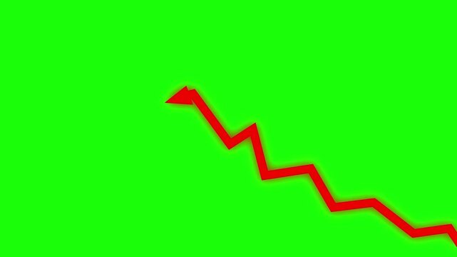 Red zigzag arrow moving downward on green screen background