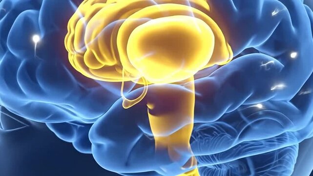 Human brain anatomy with highlighted structures.