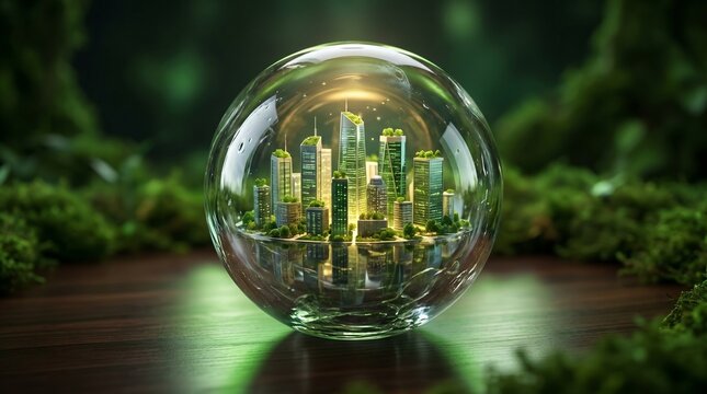 Miniature city inside a glass crystal ball