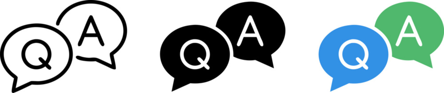 Questions and answers chat bubbles icon set communication dialogue speech balloon information inquiry help support frequently asked questions FAQ element simple flat minimalist illustration vector des