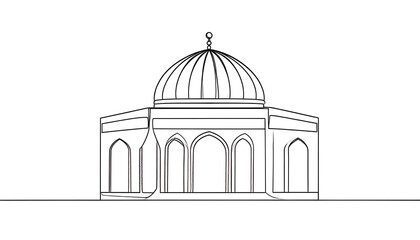Obraz premium Outline drawing of a domed building with arched entrances, simple architectural sketch