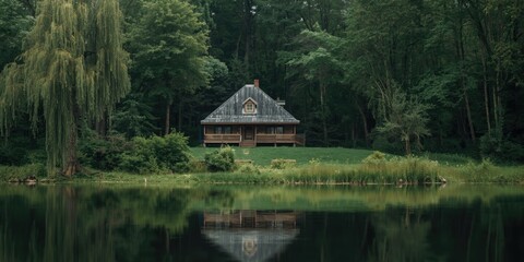 Fototapeta premium Idyllic home positioned within a calm nature scene