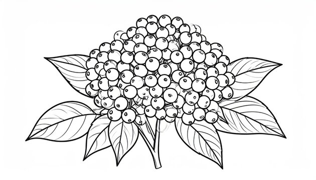Hand drawn elderberry fruit cluster with leaves sketch.