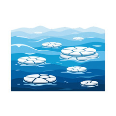 Floating circular ice floes drift across a deep blue ocean surface © Liya