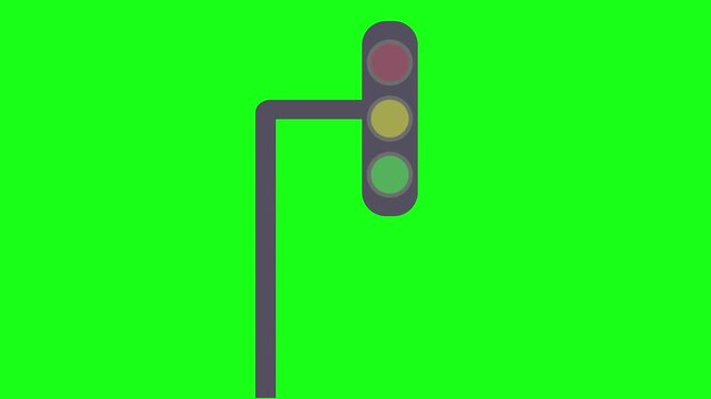 Red, yellow, and green traffic signs transportation animation. On green screen.
