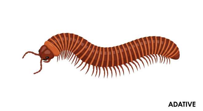 Detailed vector illustration of a brown millipede showing multiple body segments, numerous tiny legs, and antennae, isolated on a white background for biology or nature themes.