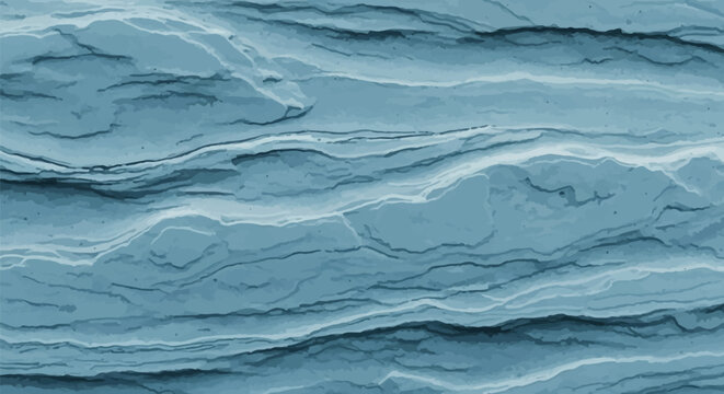 Horizontal bluestone texture background featuring layered sedimentary rock patterns, natural geological stone ridges, wavy mineral veins, and matte blue-toned slate surfaces.