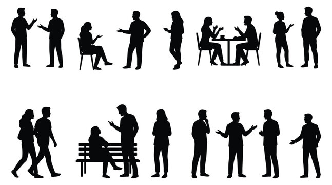Set of people silhouettes talking and interacting
