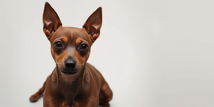 Vibrant miniature Pinscher showing full figure on a classic white background