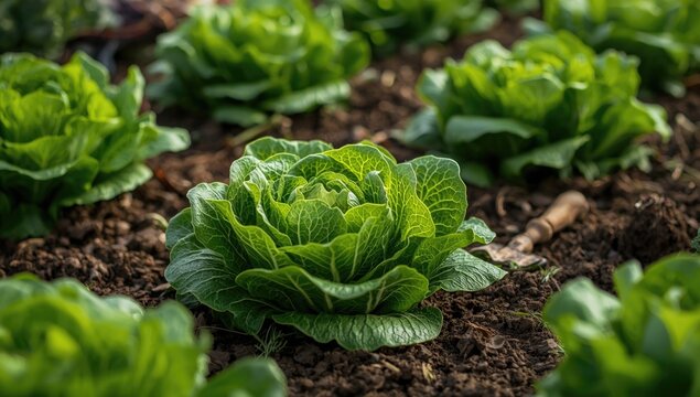 Organic farm producing premium quality baby cos lettuce with fresh foliage