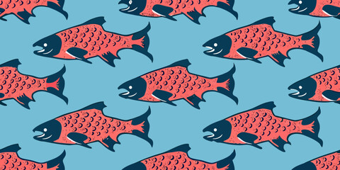 Red Salmon Pattern A Seamless Repeating Vector Illustration © Achinta
