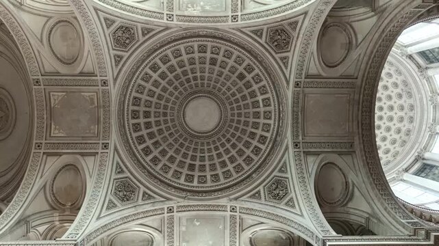 Majestic interior view of the coffered ceiling of the Panth&eacute;on in Paris, France