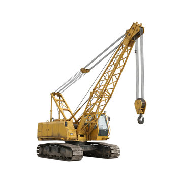 Yellow crawler crane isolated on transparent background