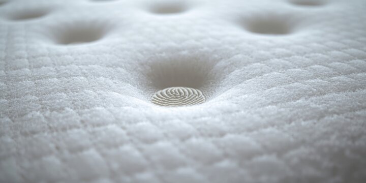 Macro shot showing fingerprint impression on full memory foam mattress