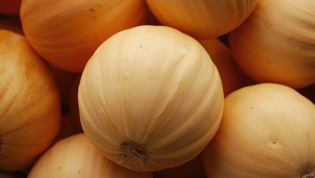 Winter squash with a smooth surface and softly ribbed round body in orange