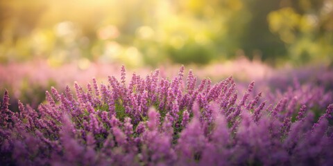 Fototapeta premium Purple and pink heather flowers creating a lively summer floral landscape