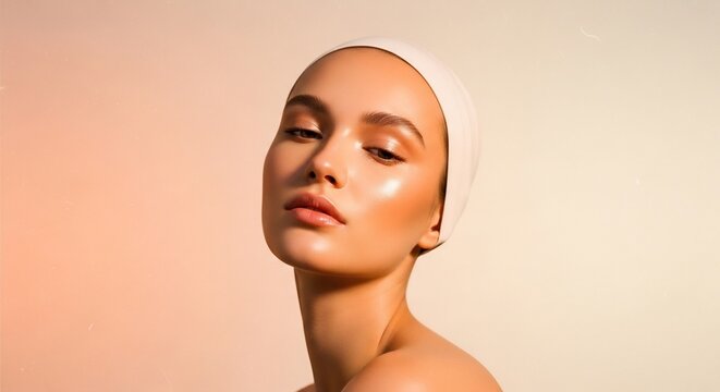Radiant Woman with Dewy Skin and Golden Hour Glow.