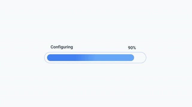Animated progress bar displaying configuration status and completion percentage on a minimal interface. Ideal for software setup, system configuration, application deployment, installation processes, 