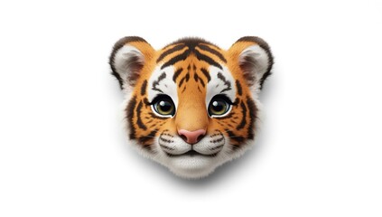 Obraz premium Friendly baby tiger face rendered with a smooth white backdrop