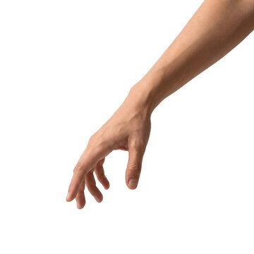 Closeup of a human hand reaching down isolated on transparent background
