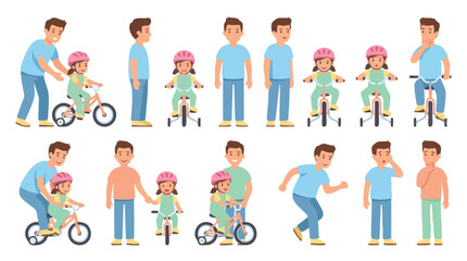 Fototapeta premium Father Teaching Daughter Bicycle Riding Fun Family Activity.