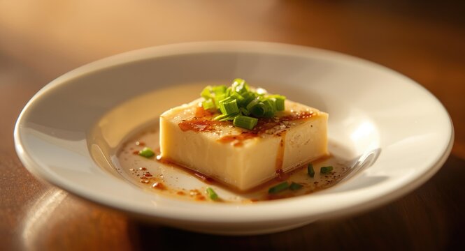 Delicious bai ye tofu freshly prepared and served on a white plate