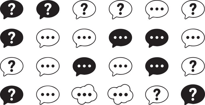 black and white chat speech bubbles with question marks and dots