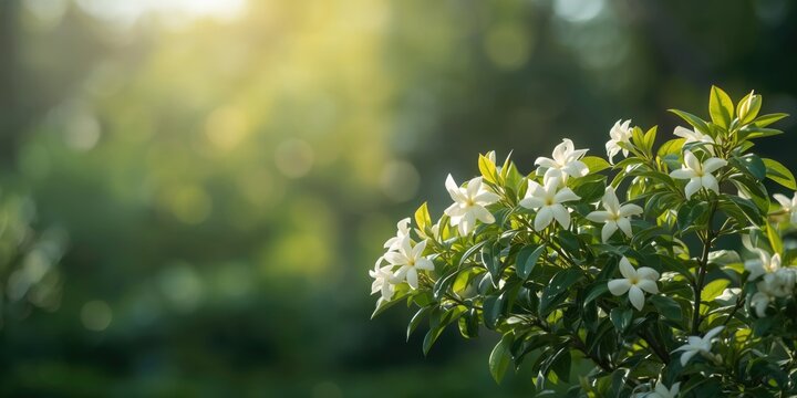 Jasminum sambac tropical jasmine shrub with glossy green leaves