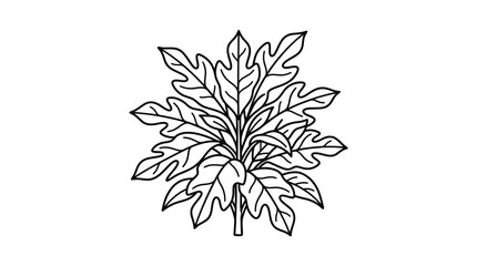 Bushy tropical houseplant line art icon with many leaves. © khirul afandi