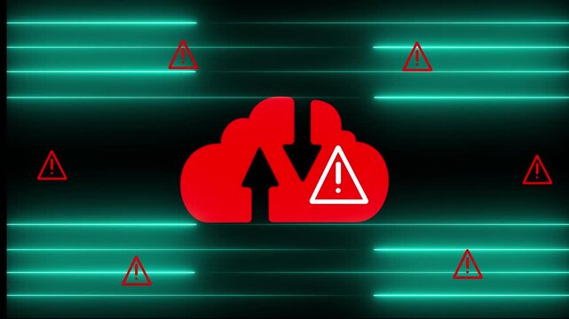 Cloud cyberattacks and security incidents. Server hacking and data breach attacks. On the black background 4k video.
