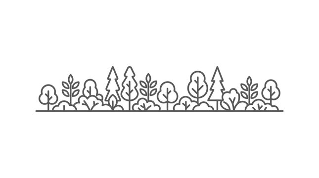 Long row of stylized trees and shrubs in line art.
