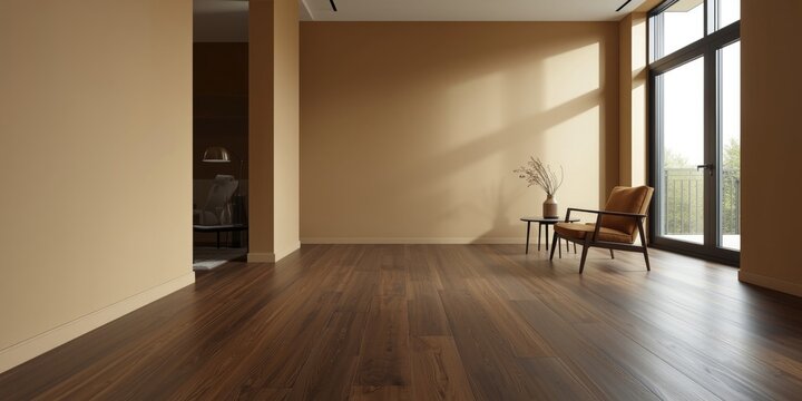 Modern room upgrade with smooth tan paint and sleek new floor installation