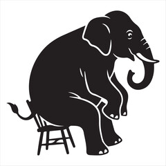 Fototapeta premium Elephant Sitting On Tiny Chair In Funny Scale Contrast Silhouette