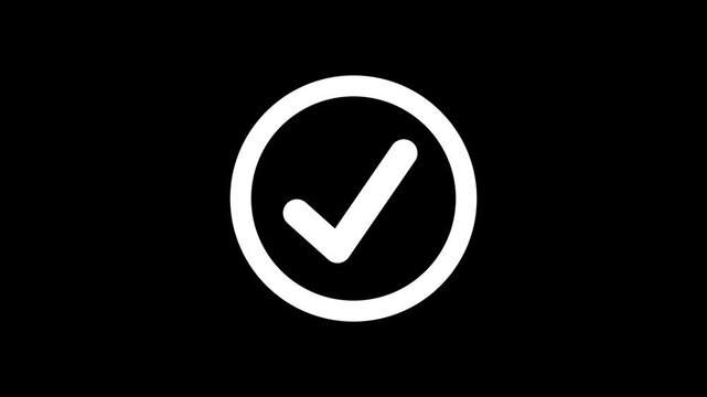 Right Check Mark Icon Animation on black Background. Tick Mark Icon Animation. Check Mark, Tick, Yes, OK Symbol Animation. approved tick mark icon