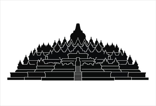 Borobudur Temple Silhouette Against A White Background