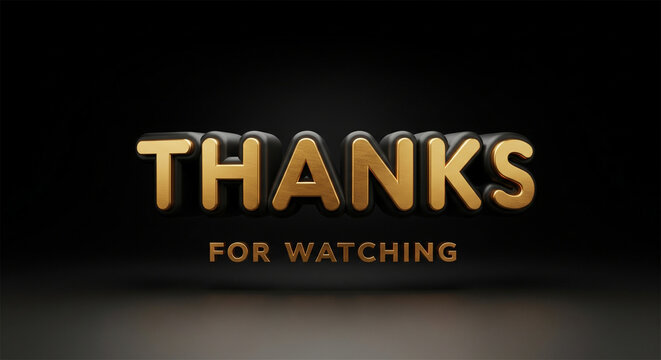 Thank you message. Presentation closing graphic. Golden text on black background.