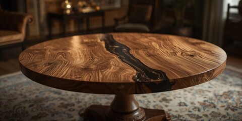 Obraz premium Exclusive high end antique wood furniture with a glossy epoxy river round table finished in resin