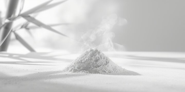 Vertical monochrome image featuring white kaolin clay for spa and facial mask applications