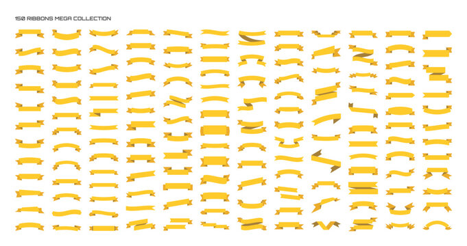 Set of different ribbons in various shapes and sizes, suitable for design projects.