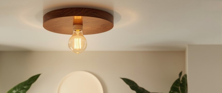 Round cornice decoration paired with a sustainable ceiling light bulb in interior
