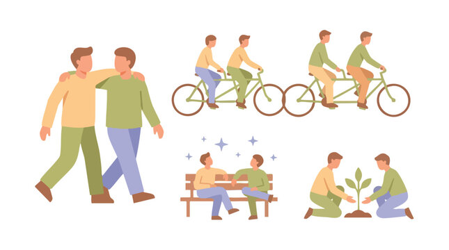 Illustration of friends enjoying activities together.