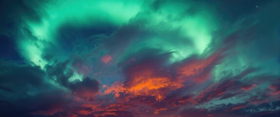 Obraz premium Dynamic aurora borealis with contrasting purple and orange clouds at dusk