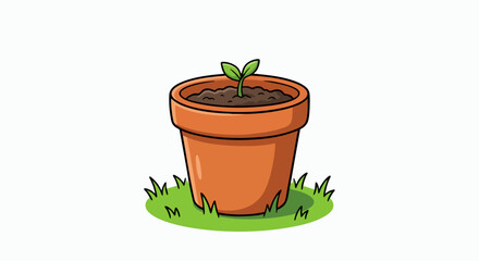 Obraz premium Cartoon illustration of a young plant sprout in a terracotta pot