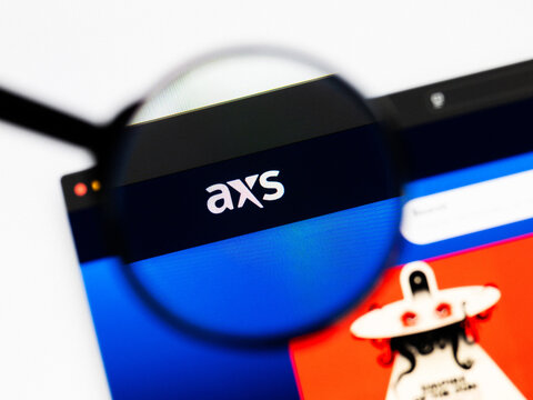Milan, Italy 2026, 20 Apr Closeup of axs website on a laptop screen. axs logo under a magnifying glass.