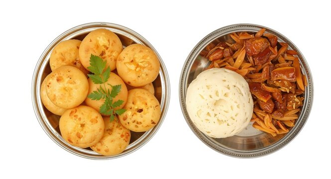 Traditional Indian snacks Kuzhalappam and Madakku Appam isolated on white background with copy space