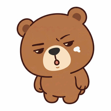 Cute grumpy cartoon brown bear vector illustration.